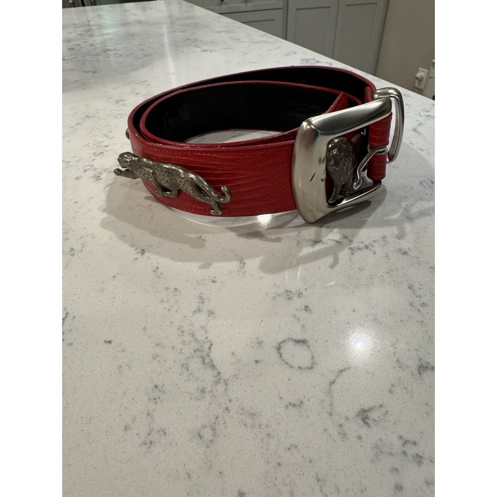 Sandy Duftler Vintage Leather Red Animal Belt Size L. Great Condition